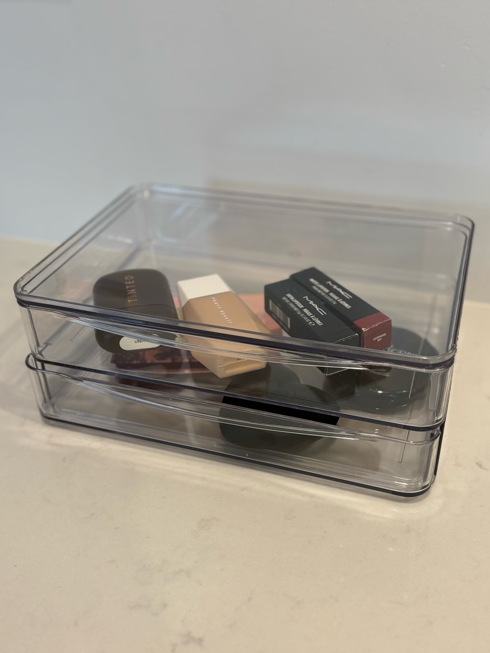 Acrylic clear 2 drawer storage box makeup jewelry etc .